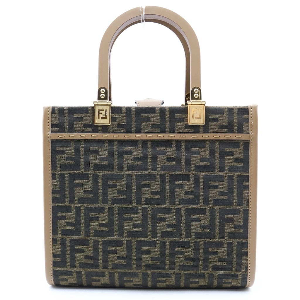 FENDI(フェンディ) サンシャイン スモール 2WAYハンドバッグ ショルダーバッグ ブラウン レザー×キャンバス ゴールド金具 レディース