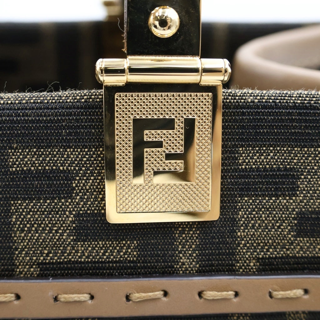 FENDI(フェンディ) サンシャイン スモール 2WAYハンドバッグ ショルダーバッグ ブラウン レザー×キャンバス ゴールド金具 レディース