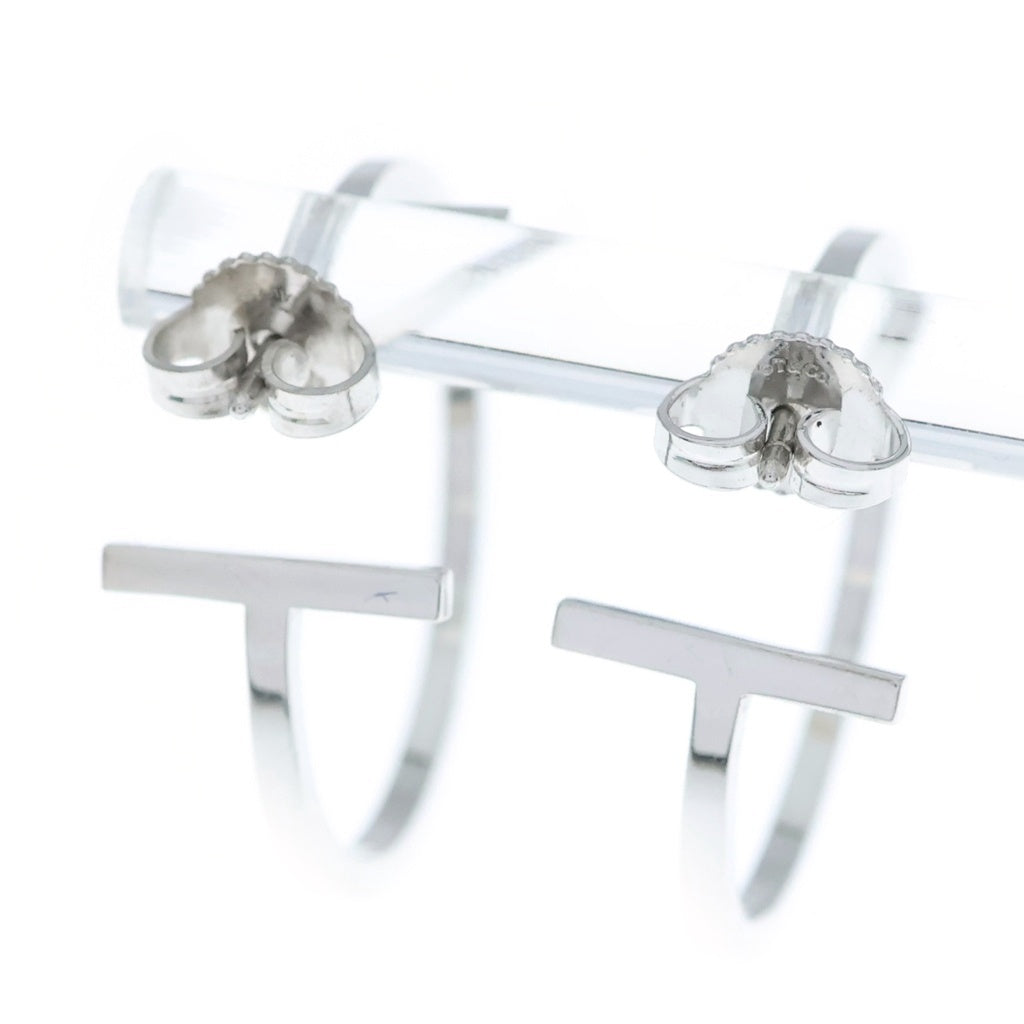 TIFFANY & Co.(ティファニー) Tワイヤー フープ ピアス ミディアム K18ホワイトゴールド シルバー 5.4g