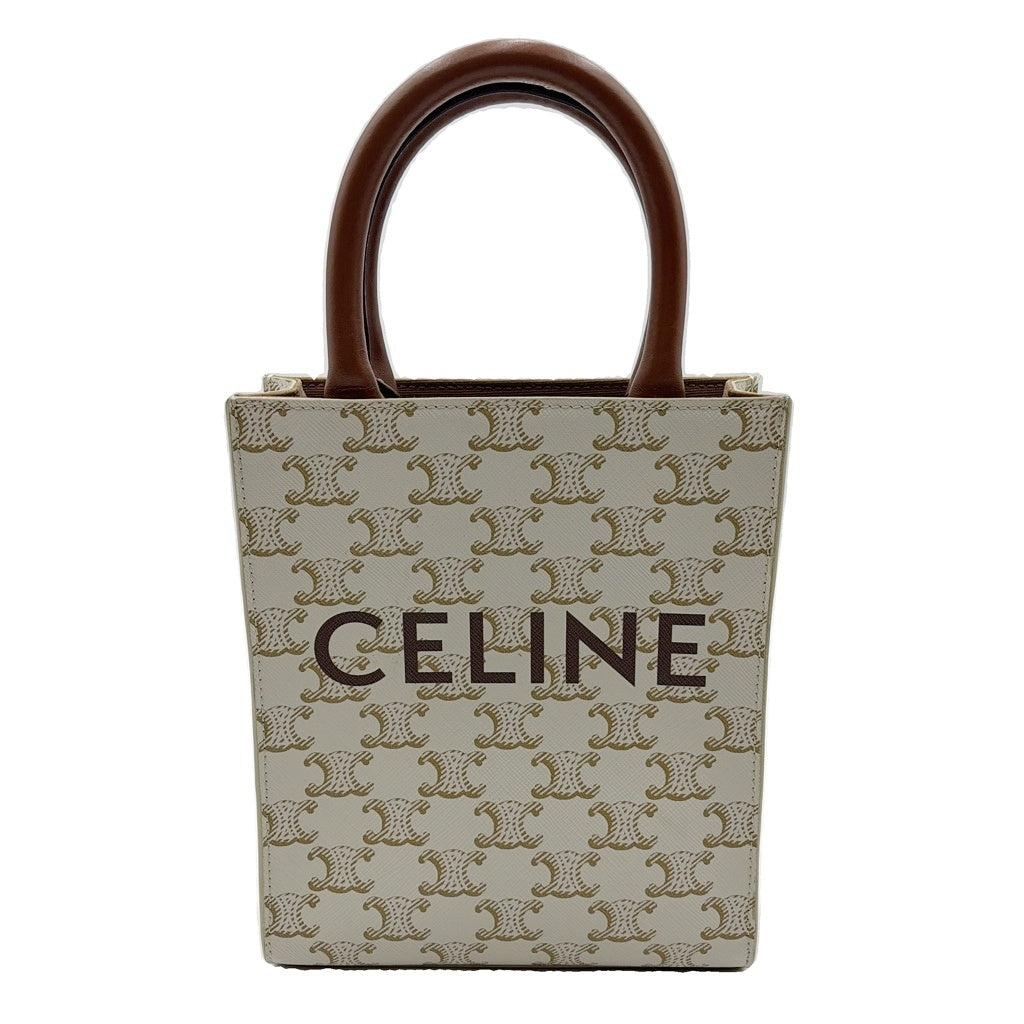CELINE(セリーヌ) ミニ バーティカル カバ ハンドバッグ 2wayショルダー トリオンフ PVCレザー ホワイト/ブラウン レディース