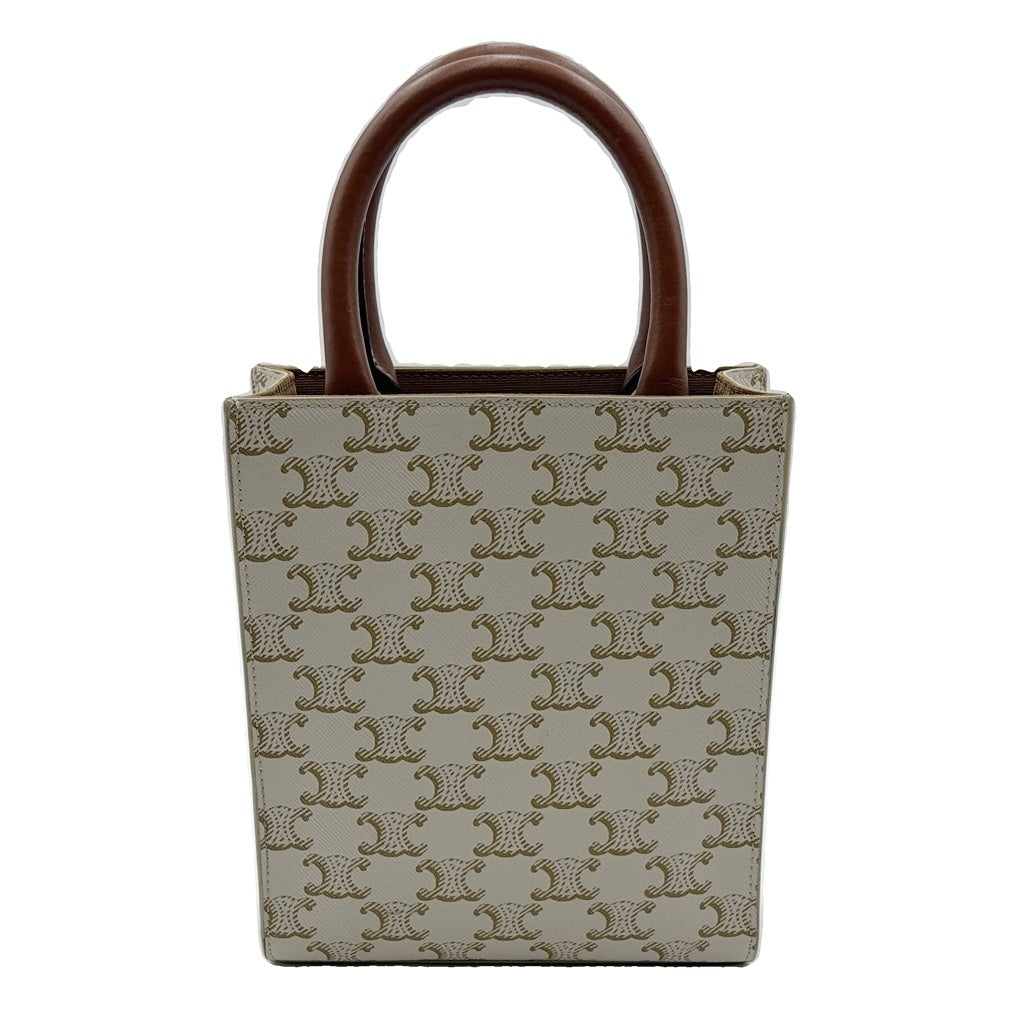 CELINE(セリーヌ) ミニ バーティカル カバ ハンドバッグ 2wayショルダー トリオンフ PVCレザー ホワイト/ブラウン レディース