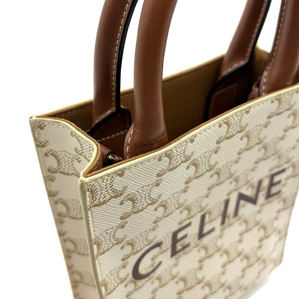 CELINE(セリーヌ) ミニ バーティカル カバ ハンドバッグ 2wayショルダー トリオンフ PVCレザー ホワイト/ブラウン レディース