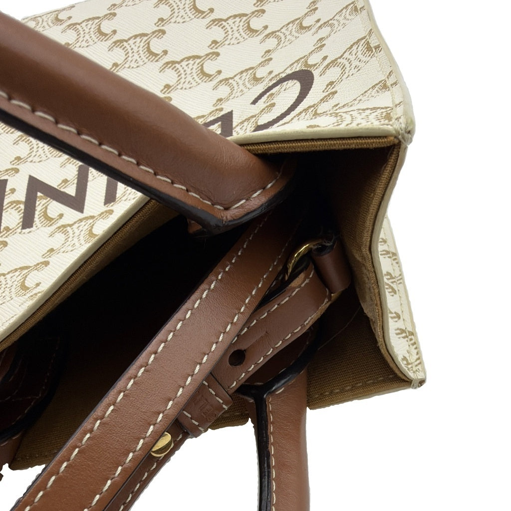 CELINE(セリーヌ) ミニ バーティカル カバ ハンドバッグ 2wayショルダー トリオンフ PVCレザー ホワイト/ブラウン レディース