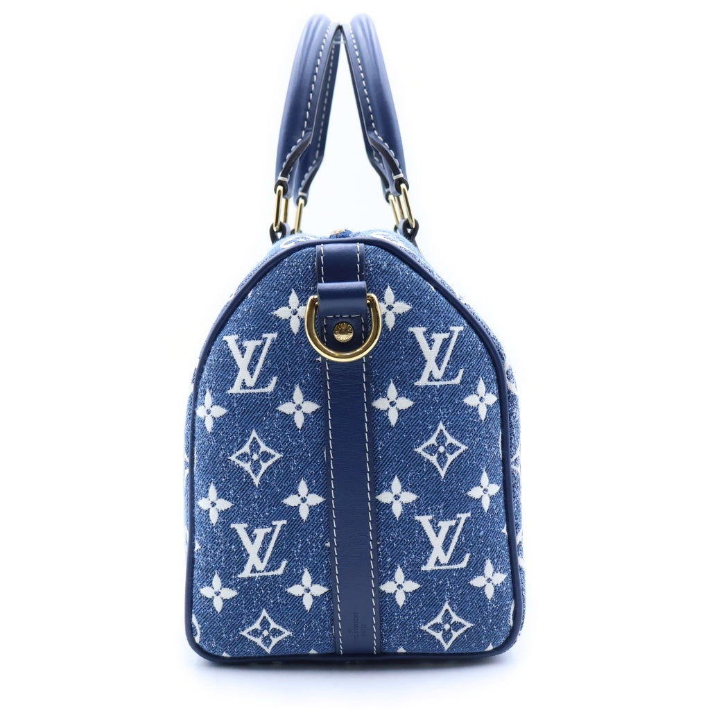 LOUIS VUITTON(ルイヴィトン) ルイヴィトン モノグラムデニム スピーディ25 2WAYハンドバッグ ショルダーバッグ インディゴブルー レザー×デニム M59609 ゴールド金具 レディース