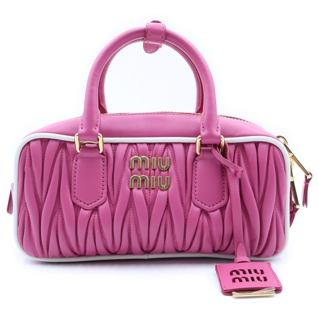 miumiu(ミュウミュウ) マテラッセ 2WAYハンドバッグ ショルダーバッグ ピンク レザー 5BB142 ゴールド金具 レディース