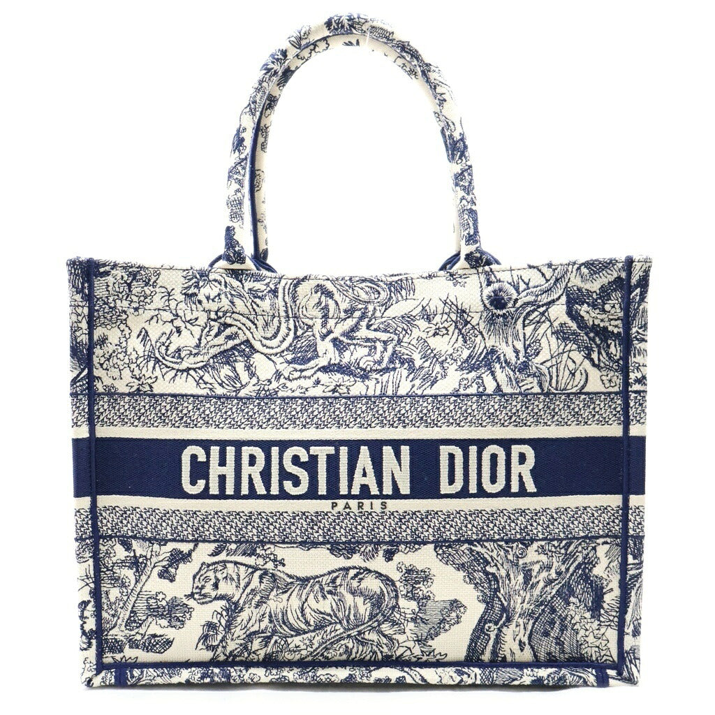 DIOR(ディオール) ブックトート ミディアム トートバッグ ハンドバッグ ネイビー/ベージュ キャンバス