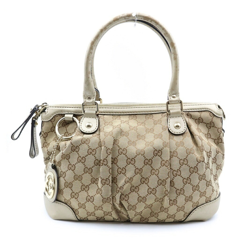 GUCCI(グッチ) GG柄 スーキー 2WAYハンドバッグ ショルダーバッグ ベージュ キャンバス×レザー 247902 ゴールド金具