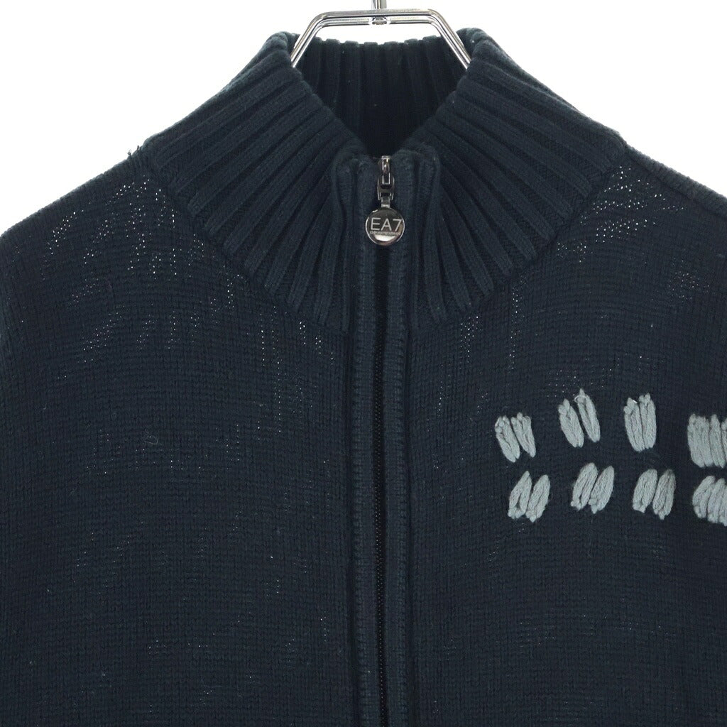 EMPORIO ARMANI(エンポリオアルマーニ) EA7 刺繍 ジップアップニット ドライバーズニット ブラック 103723