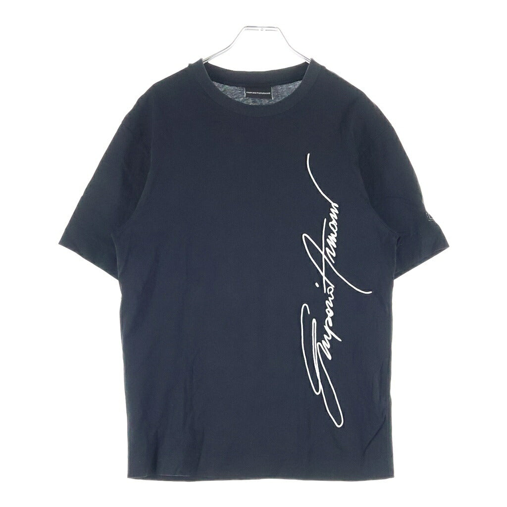 EMPORIO ARMANI(エンポリオアルマーニ) フロントロゴ刺繍 クルーネック半袖Tシャツ カットソー ブラック 3H1TN4 1JCQZ
