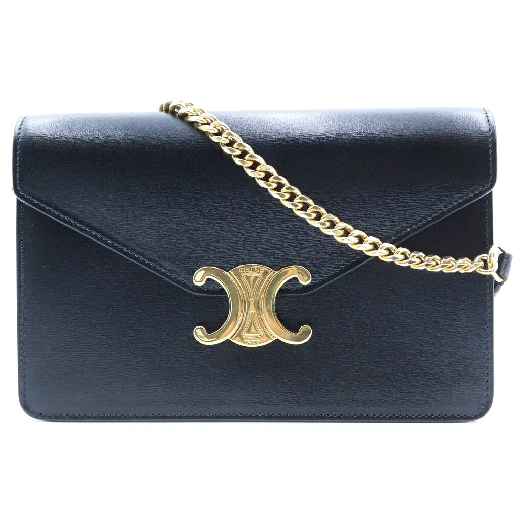CELINE(セリーヌ) マーゴ トリオンフ チェーンウォレット ブラック カーフスキン ゴールド金具 10L033DPV