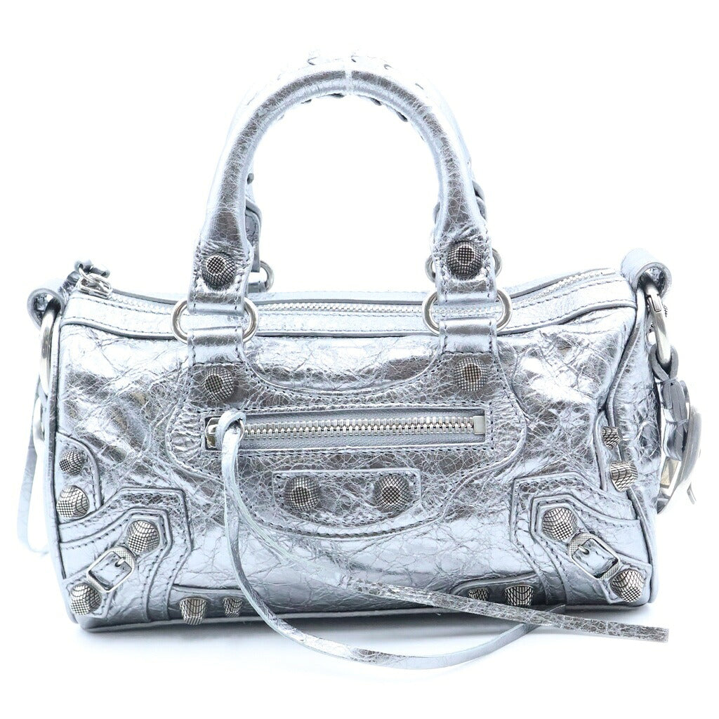 BALENCIAGA(バレンシアガ) ル・カゴール ミニ ダッフルバッグ 2WAYハンドバッグ ショルダーバッグ シルバー レザー 743356