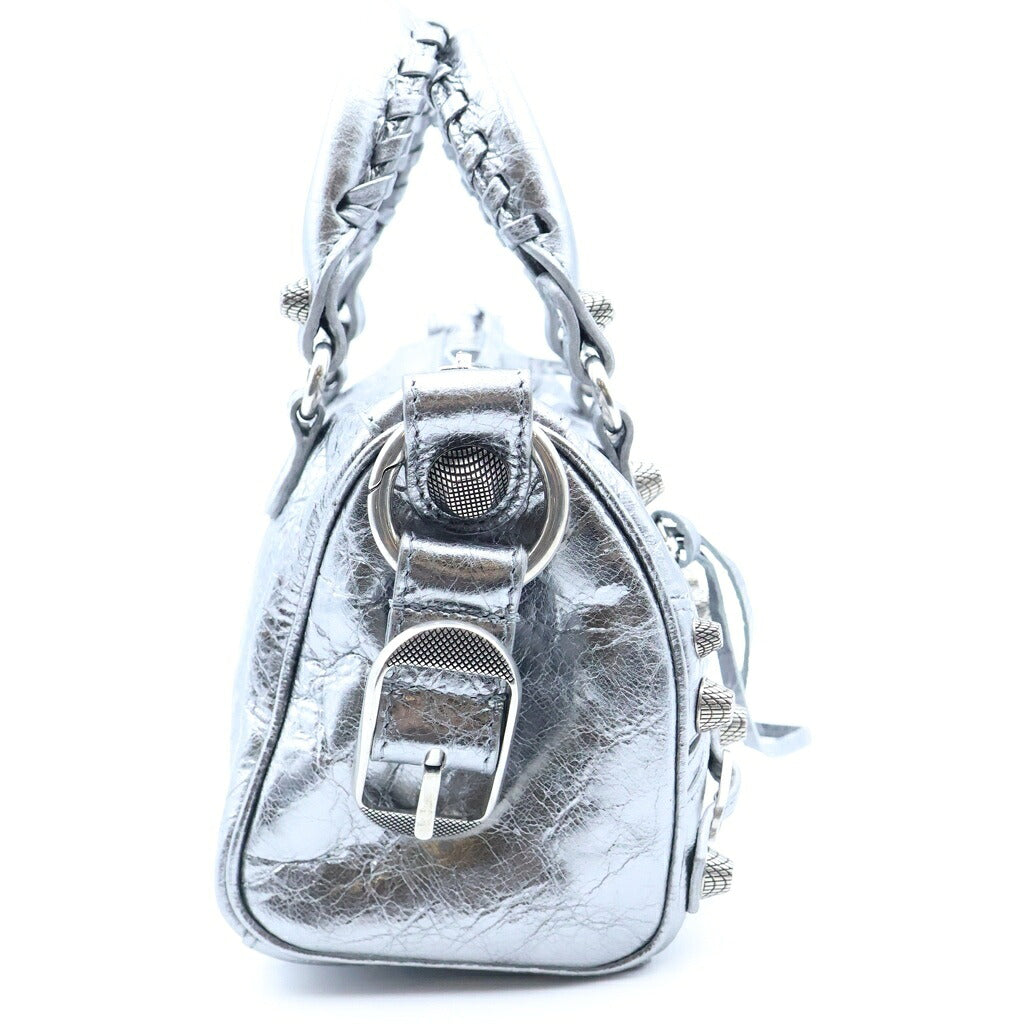 BALENCIAGA(バレンシアガ) ル・カゴール ミニ ダッフルバッグ 2WAYハンドバッグ ショルダーバッグ シルバー レザー 743356