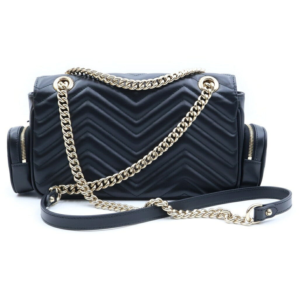 GUCCI(グッチ) GGマーモント チェーンショルダーバッグ ブラック レザー シャンパンゴールド金具 795228 レディース