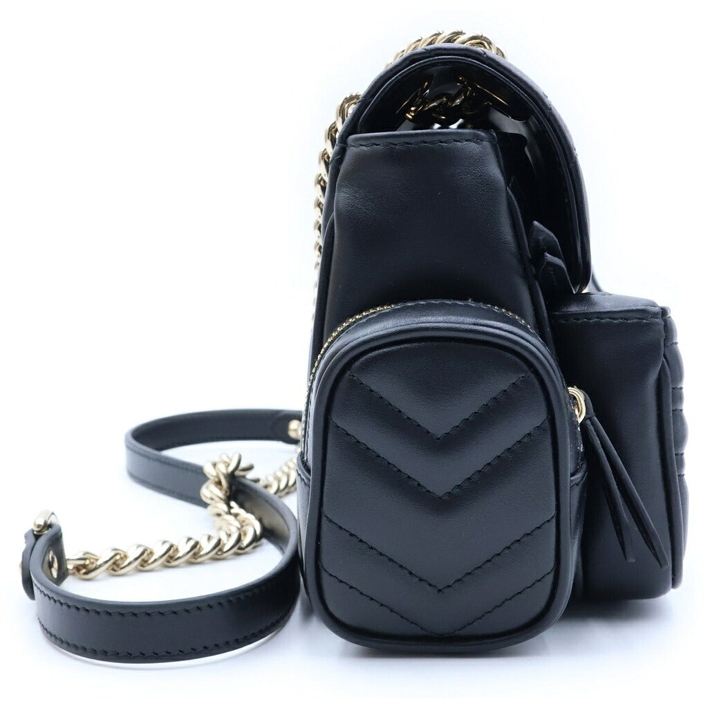 GUCCI(グッチ) GGマーモント チェーンショルダーバッグ ブラック レザー シャンパンゴールド金具 795228 レディース