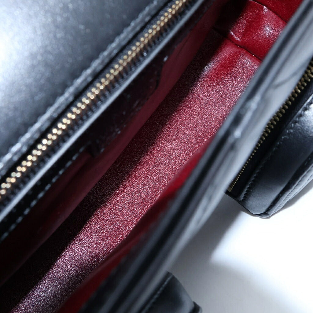 GUCCI(グッチ) GGマーモント チェーンショルダーバッグ ブラック レザー シャンパンゴールド金具 795228 レディース