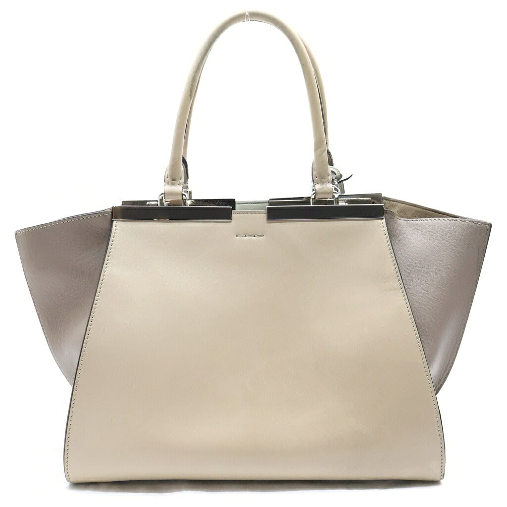 FENDI(フェンディ) トロワジュール レギュラー 2WAYハンドバッグ ショルダーバッグ バイカラー グレージュ×ベージュ レザー シルバー金具