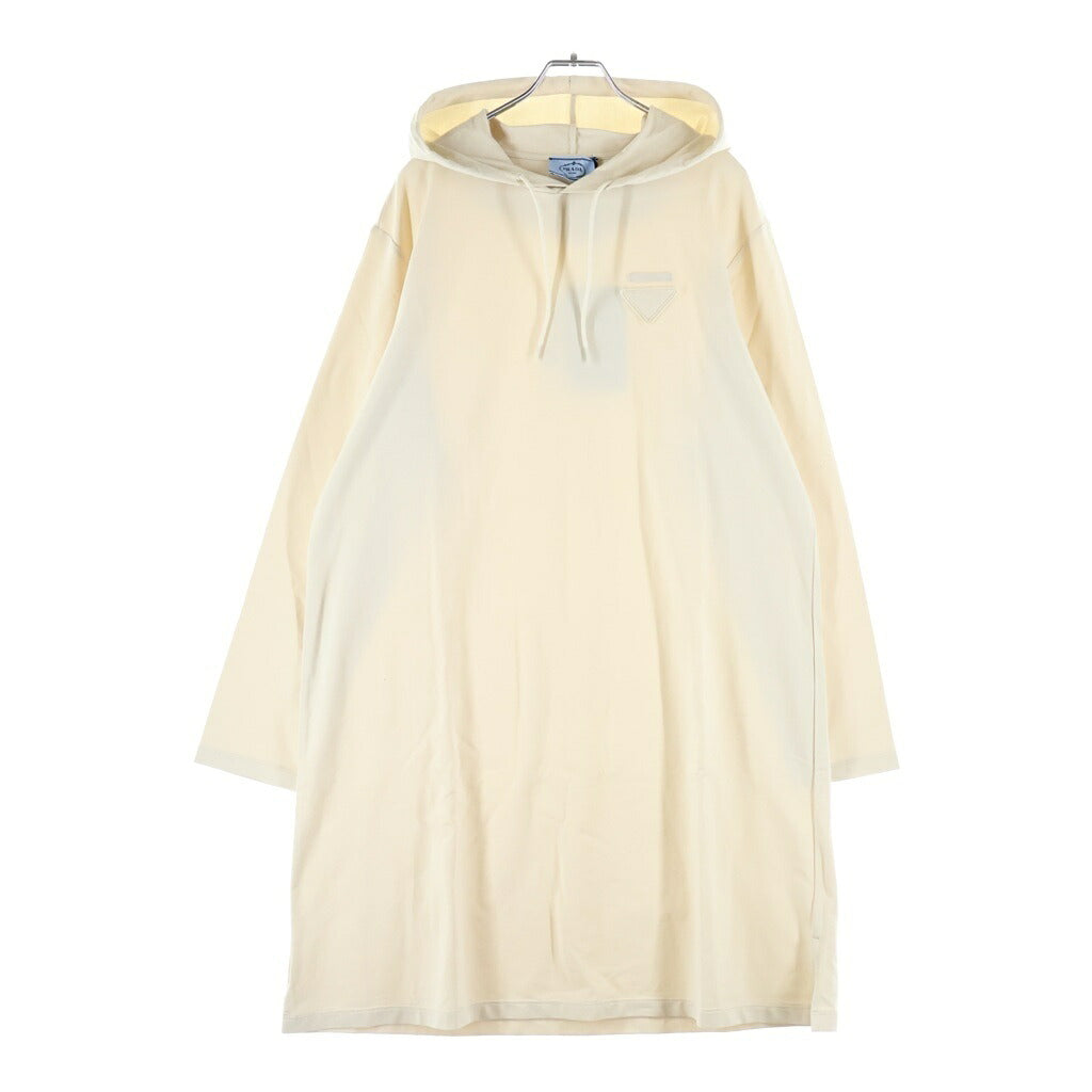 PRADA(プラダ) 24SS トライアングルロゴ ドローストリング フーデッド 長袖コットンドレス ワンピース アイボリー 133309 14LY
