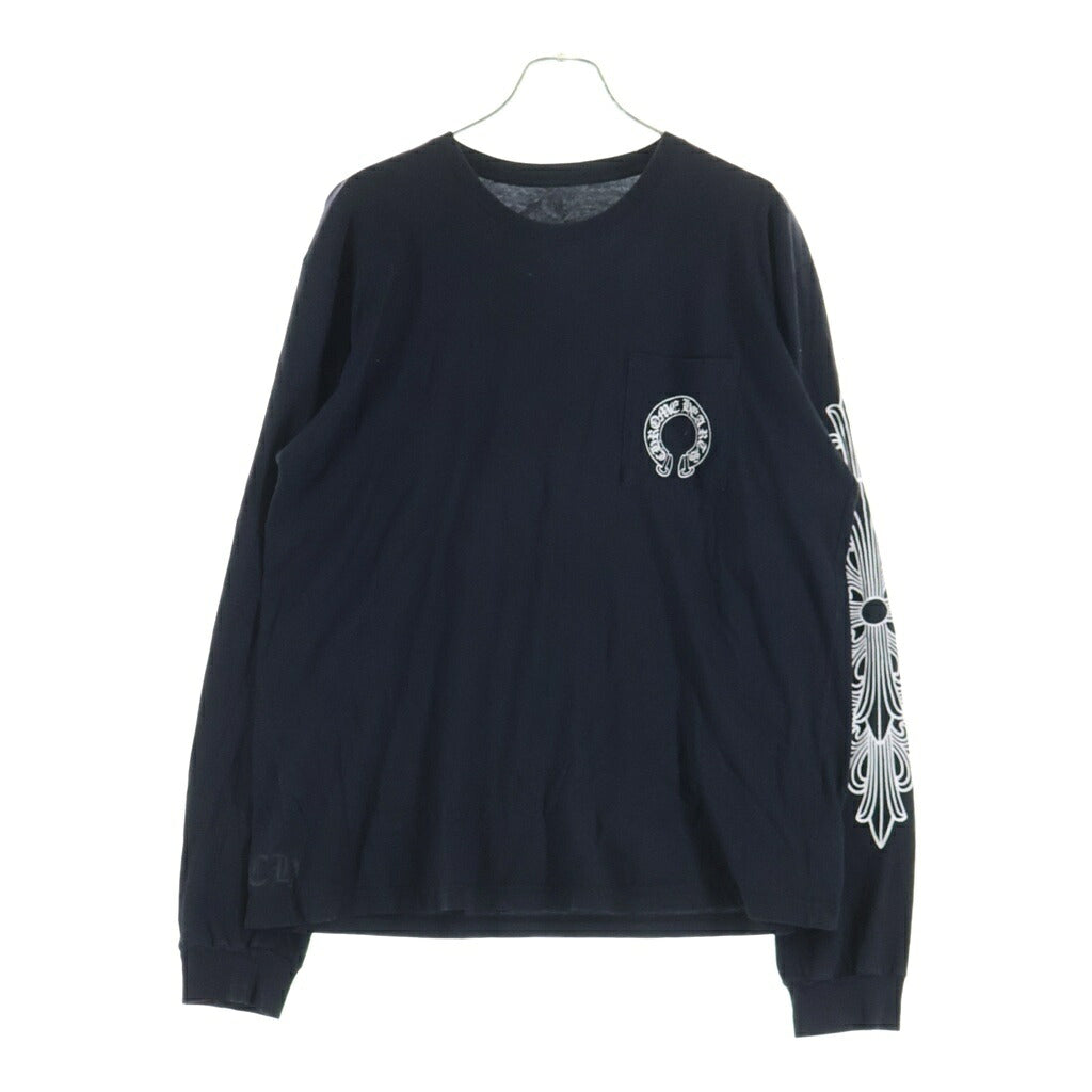 CHROME HEARTS(クロムハーツ) FLOLAL CROSS HORSESHOE L/S Tee フローラルクロス バックホースシュープリント 長袖Tシャツ ブラック
