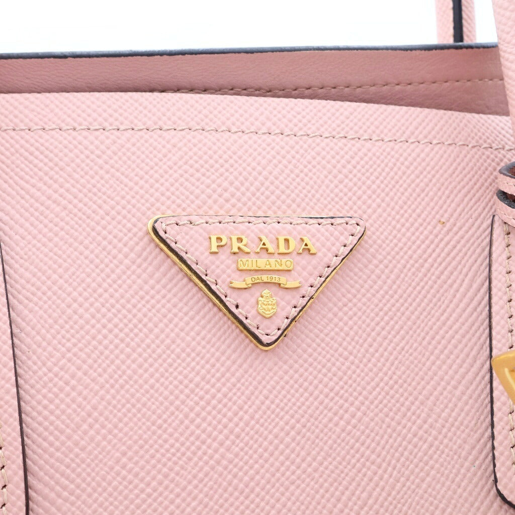 PRADA(プラダ) ドゥーブレ ミディアムバッグ トートバッグ 2wayショルダー サフィアーノ レザー ピンク 1BG775