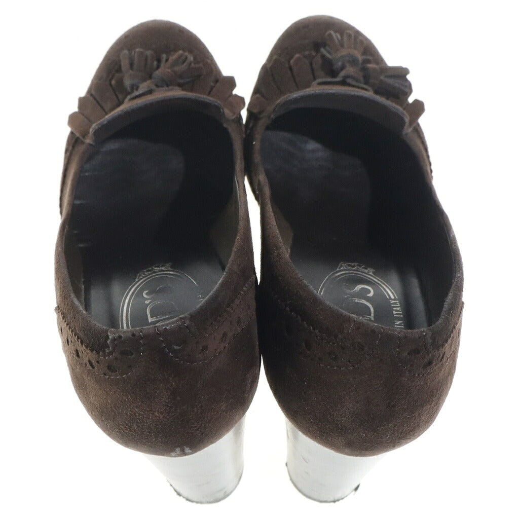 TOD'S(トッズ) スエード ヒールローファーパンプス タッセル ブラウン レディース
