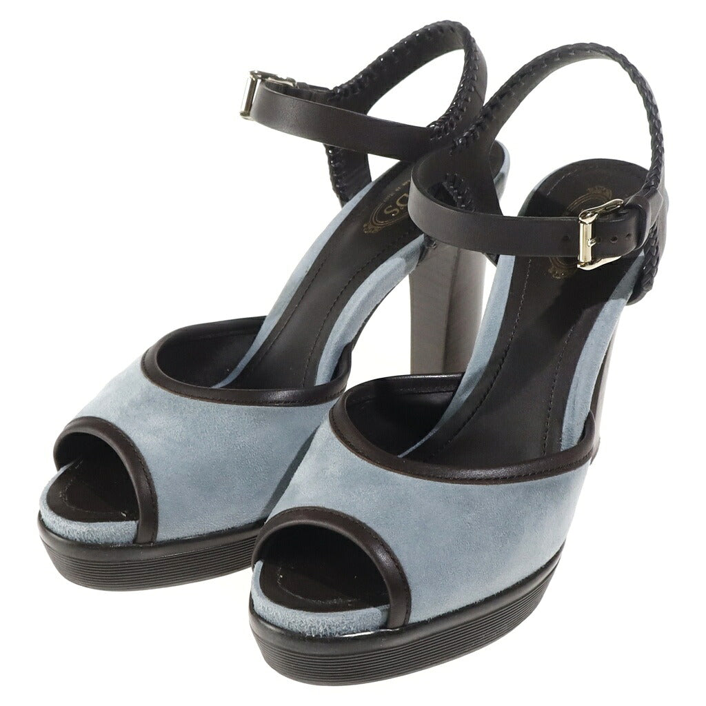 TOD'S(トッズ) スエード ヒールパンプス レザーストラップ グレー/ブラック レディース