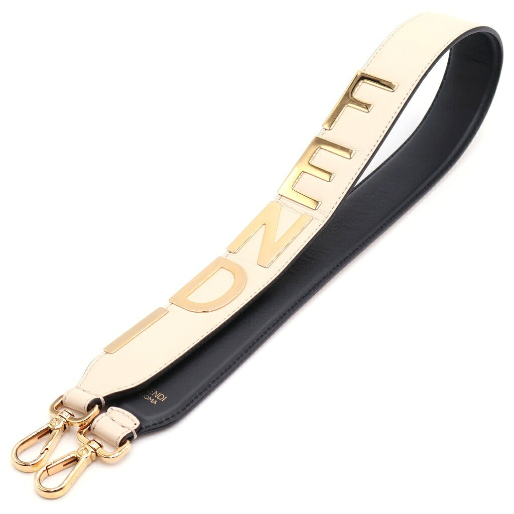 FENDI(フェンディ) ショルダーストラップ ユー ロゴ ゴールド金具 レザー ベージュ/ブラック