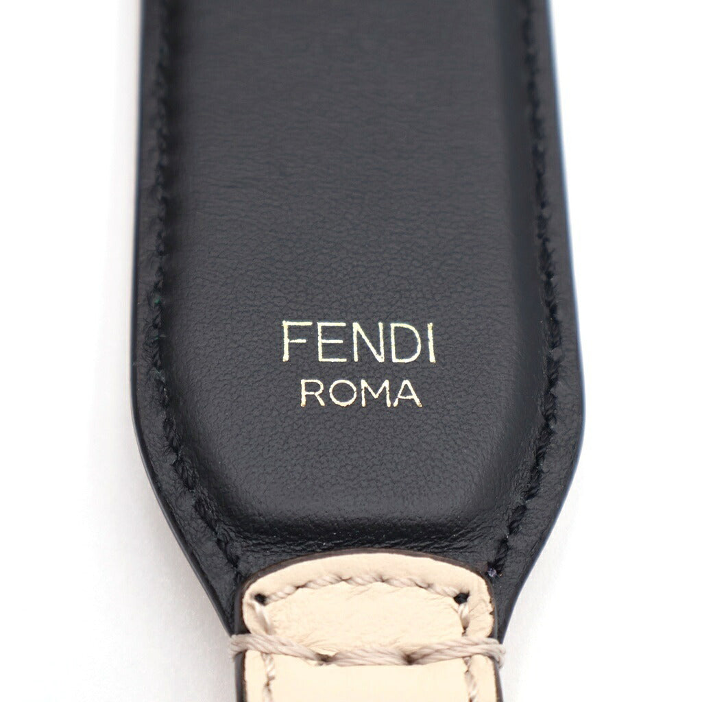 FENDI(フェンディ) ショルダーストラップ ユー ロゴ ゴールド金具 レザー ベージュ/ブラック