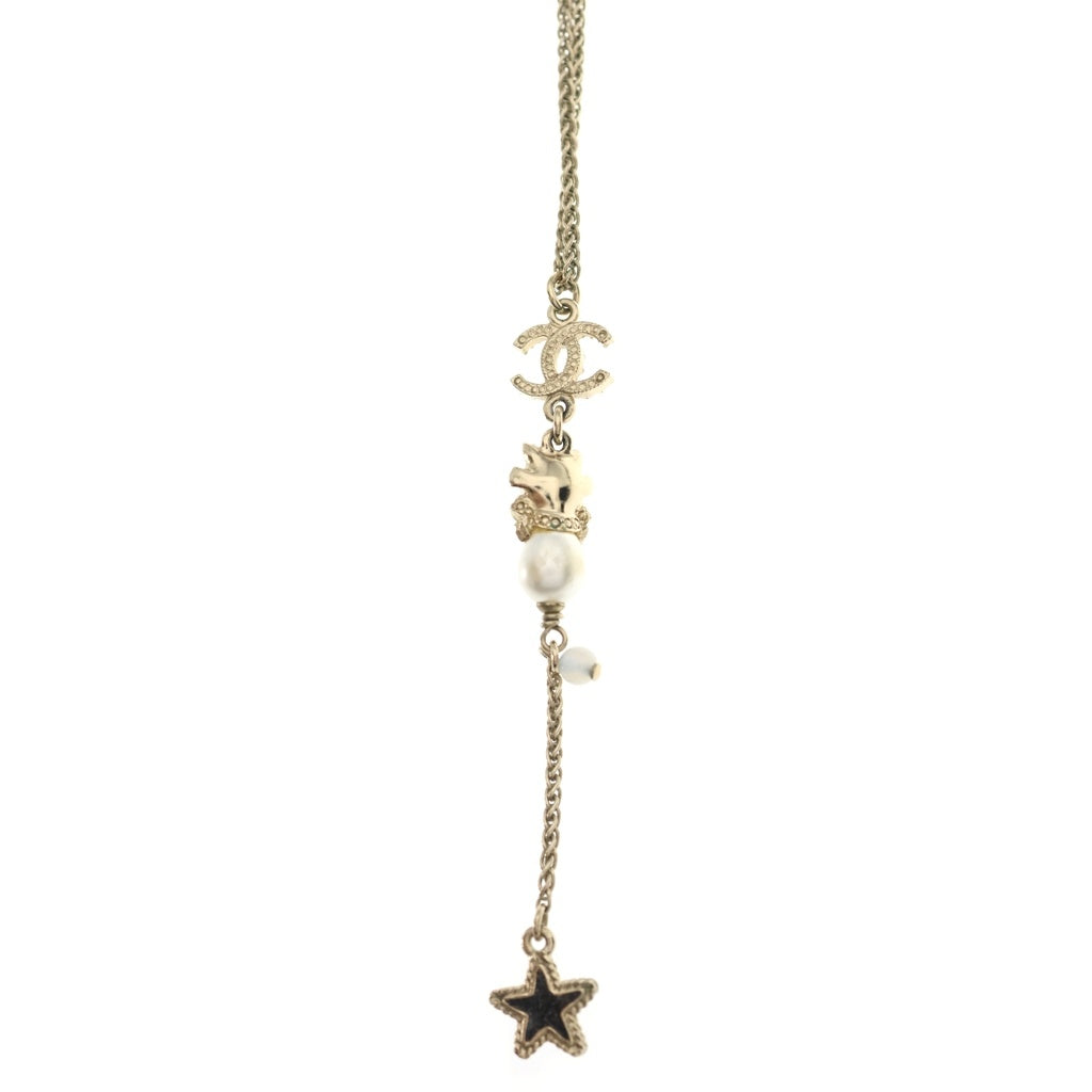 CHANEL(シャネル) ココマーク スター パール ラインストーン ネックレス GP ゴールド A20S