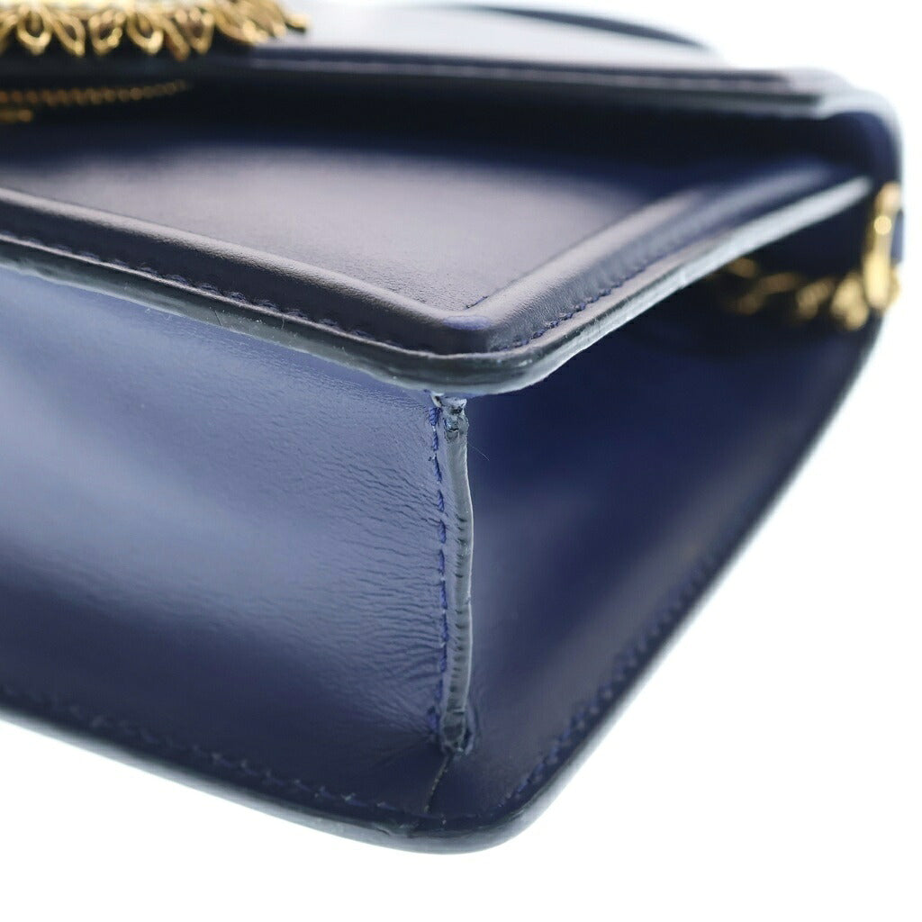 DOLCE & GABBANA(ドルチェアンドガッバーナ) ディヴォーション 2WAYハンドバッグ チェーンショルダーバッグ ブルー レザー ゴールド金具