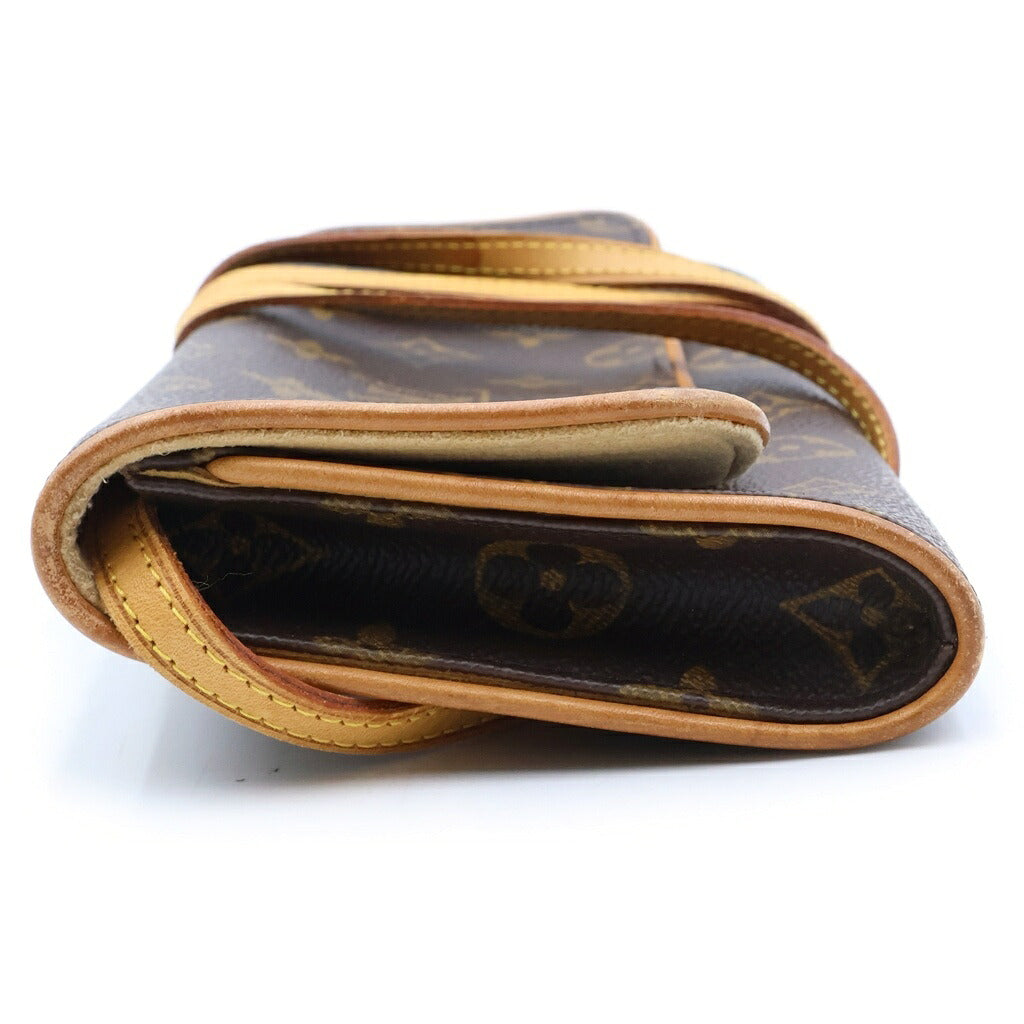 LOUIS VUITTON(ルイヴィトン) モノグラム ポシェットツインGM ショルダーバッグ ブラウン レザー×PVC M51852 ゴールド金具