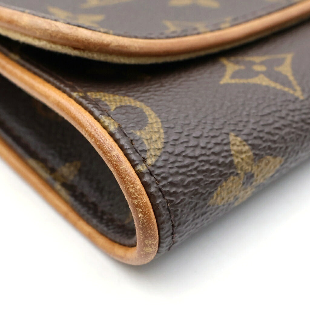 LOUIS VUITTON(ルイヴィトン) モノグラム ポシェットツインGM ショルダーバッグ ブラウン レザー×PVC M51852 ゴールド金具