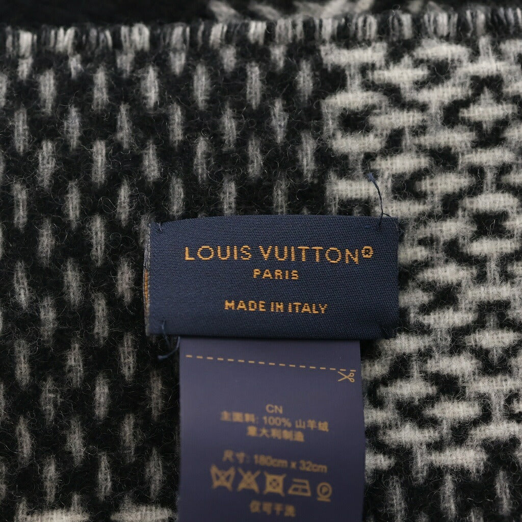 LOUIS VUITTON(ルイヴィトン) モノグラム チェック エシャルプ ウール フリンジ マフラー ブラック M96951