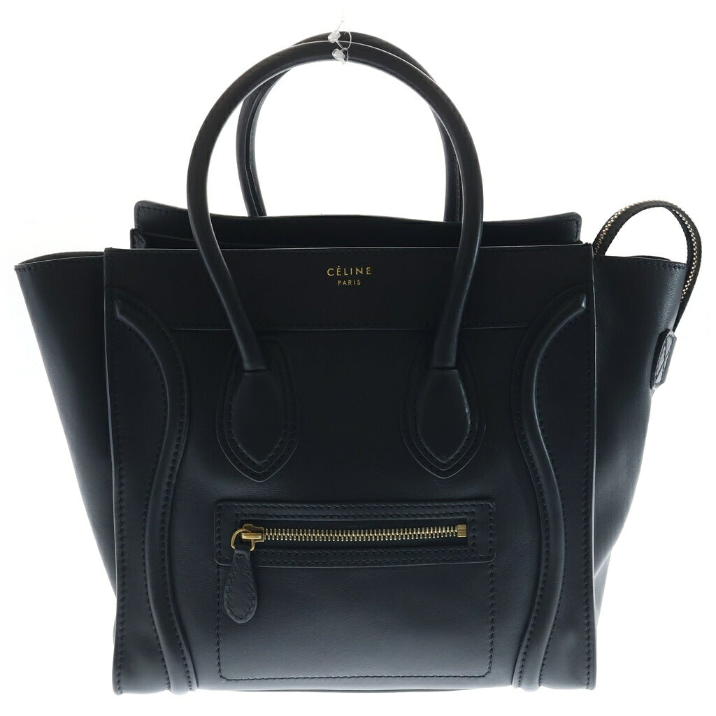 CELINE(セリーヌ) ラゲージ マイクロ ハンドバッグ ブラック レザー ゴールド金具