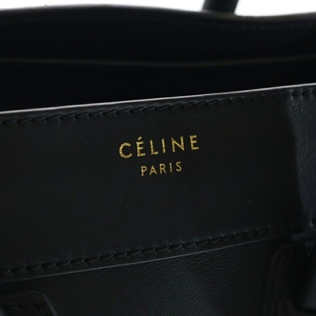CELINE(セリーヌ) ラゲージ マイクロ ハンドバッグ ブラック レザー ゴールド金具