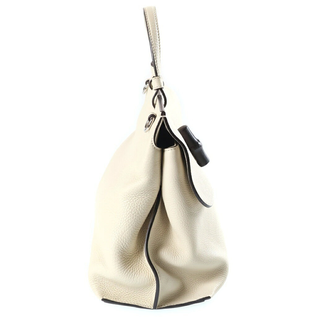 GUCCI(グッチ) バンブー デイリー ミディアム 2WAYハンドバッグ ショルダーバッグ ホワイト レザー 392013 シルバー金具