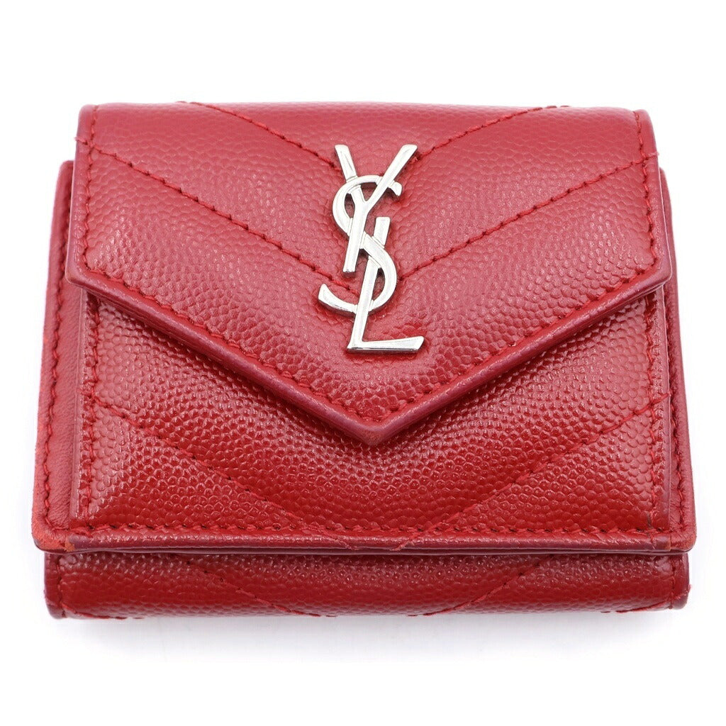 SAINT LAURENT PARIS(サンローランパリ) タイニーウォレット 三つ折り財布 コンパクトウォレット レッド レザー 505118 シルバー金具