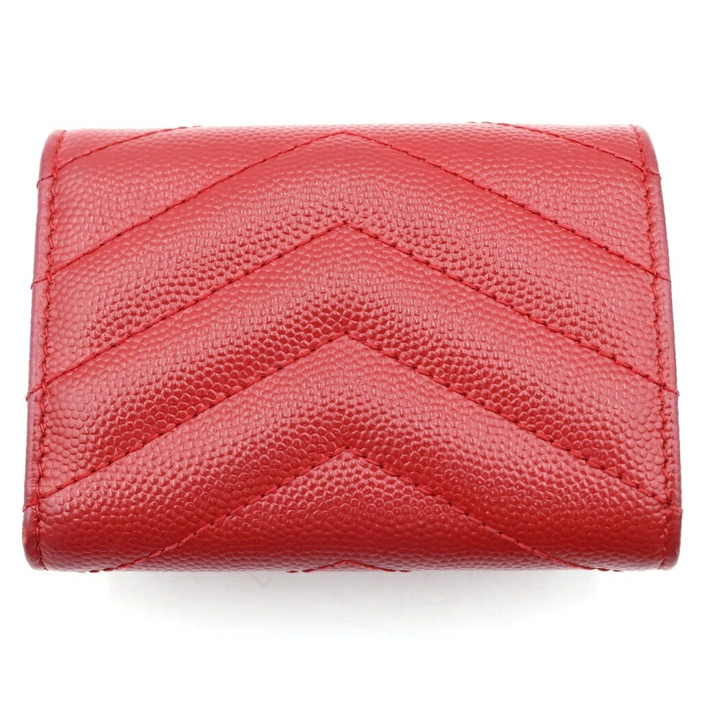 SAINT LAURENT PARIS(サンローランパリ) タイニーウォレット 三つ折り財布 コンパクトウォレット レッド レザー 505118 シルバー金具