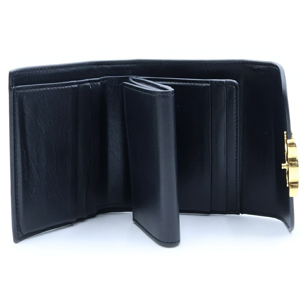CELINE(セリーヌ) トリオンフ コンパクトウォレット 三つ折り財布 ブラック レザー ゴールド金具