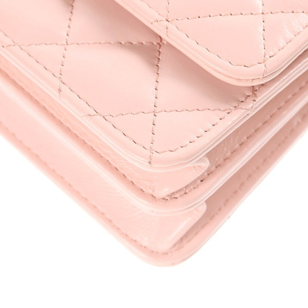 CHANEL(シャネル) トップハンドル チェーン フォンケース ショルダーバッグ ピンク ラムスキン シリアルシール AP3642 ガンメタ金具