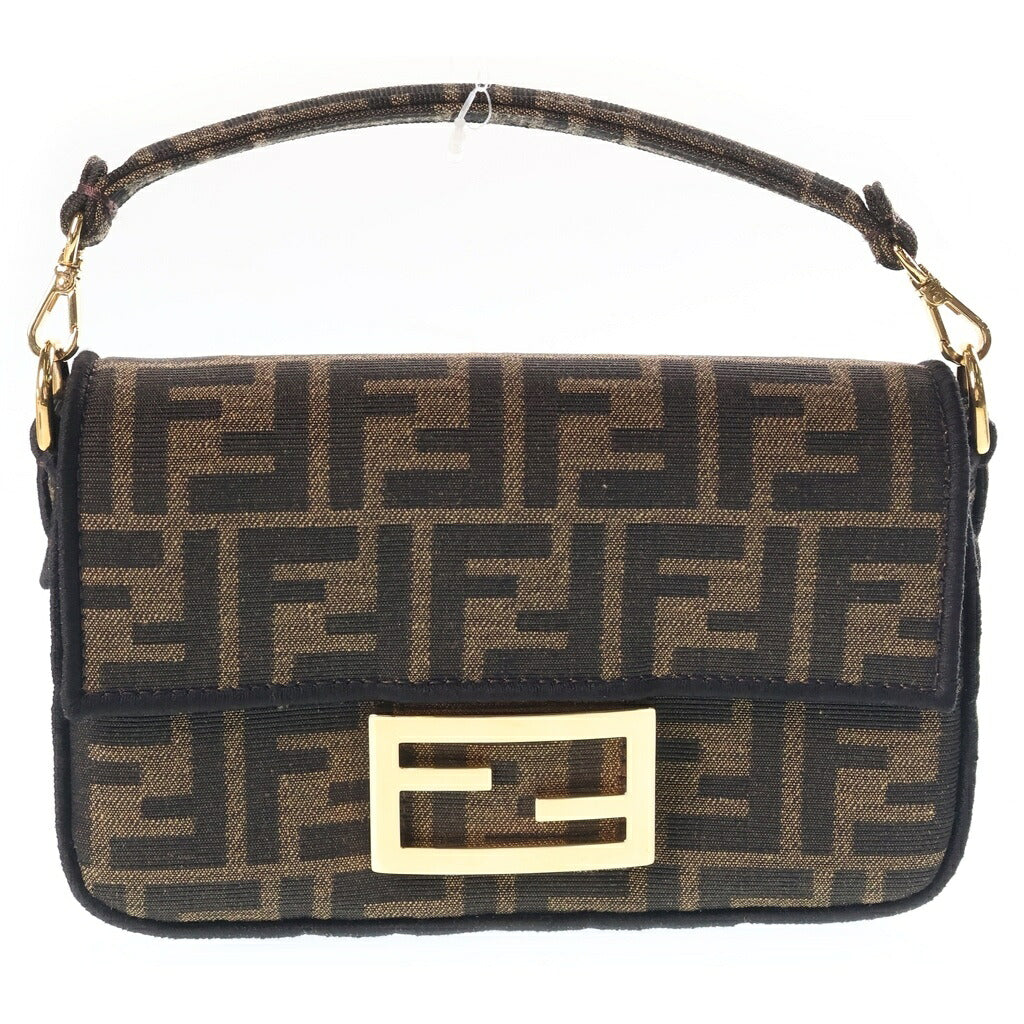 FENDI(フェンディ) ズッカ チェーン マンマバケット ショルダーバッグ ブラウン キャンバス ゴールド金具
