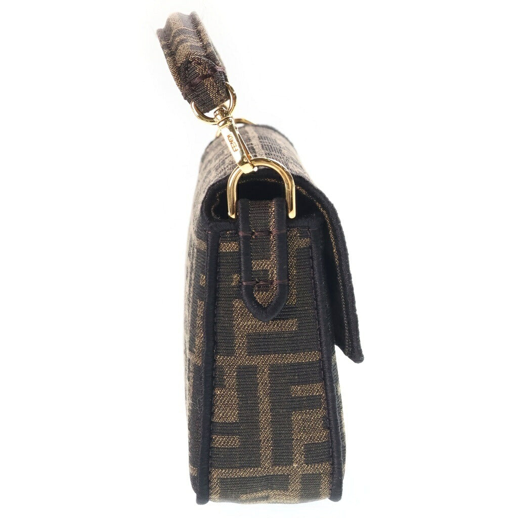 FENDI(フェンディ) ズッカ チェーン マンマバケット ショルダーバッグ ブラウン キャンバス ゴールド金具