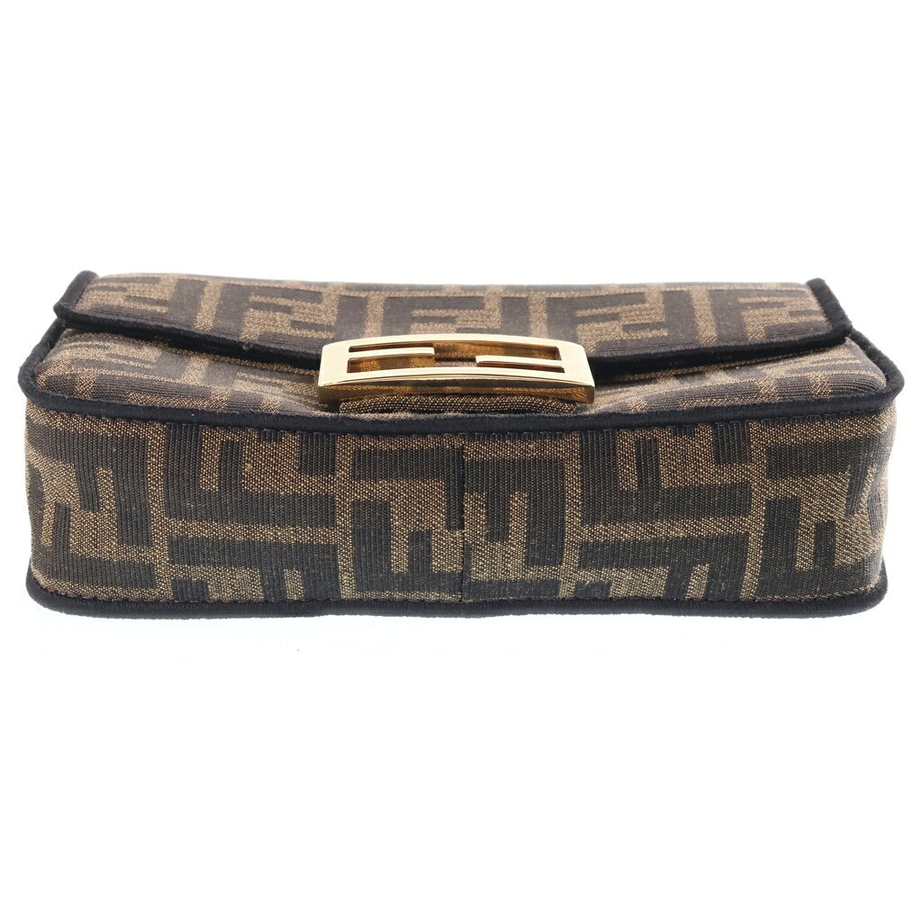 FENDI(フェンディ) ズッカ チェーン マンマバケット ショルダーバッグ ブラウン キャンバス ゴールド金具