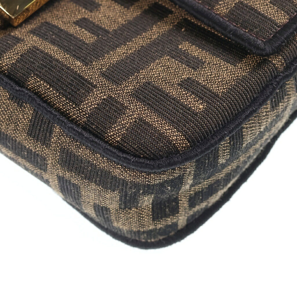 FENDI(フェンディ) ズッカ チェーン マンマバケット ショルダーバッグ ブラウン キャンバス ゴールド金具
