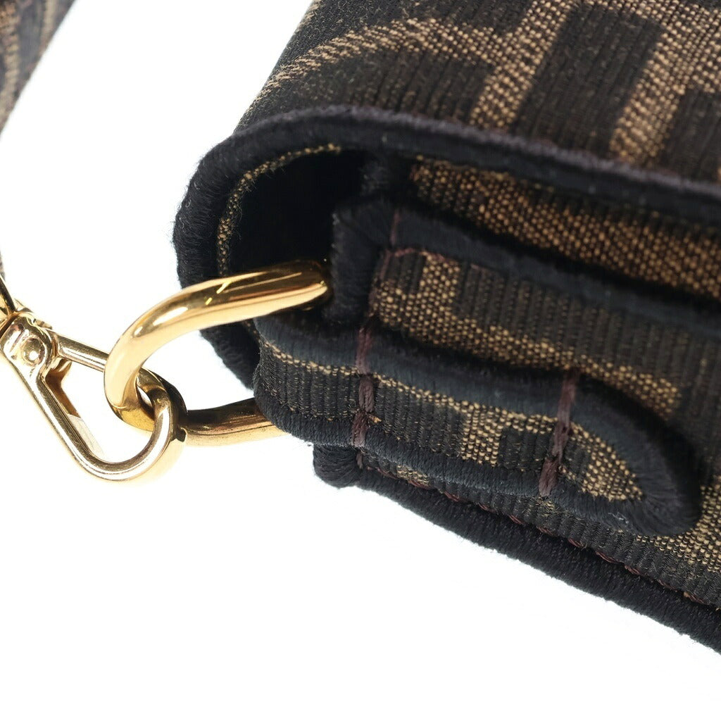 FENDI(フェンディ) ズッカ チェーン マンマバケット ショルダーバッグ ブラウン キャンバス ゴールド金具