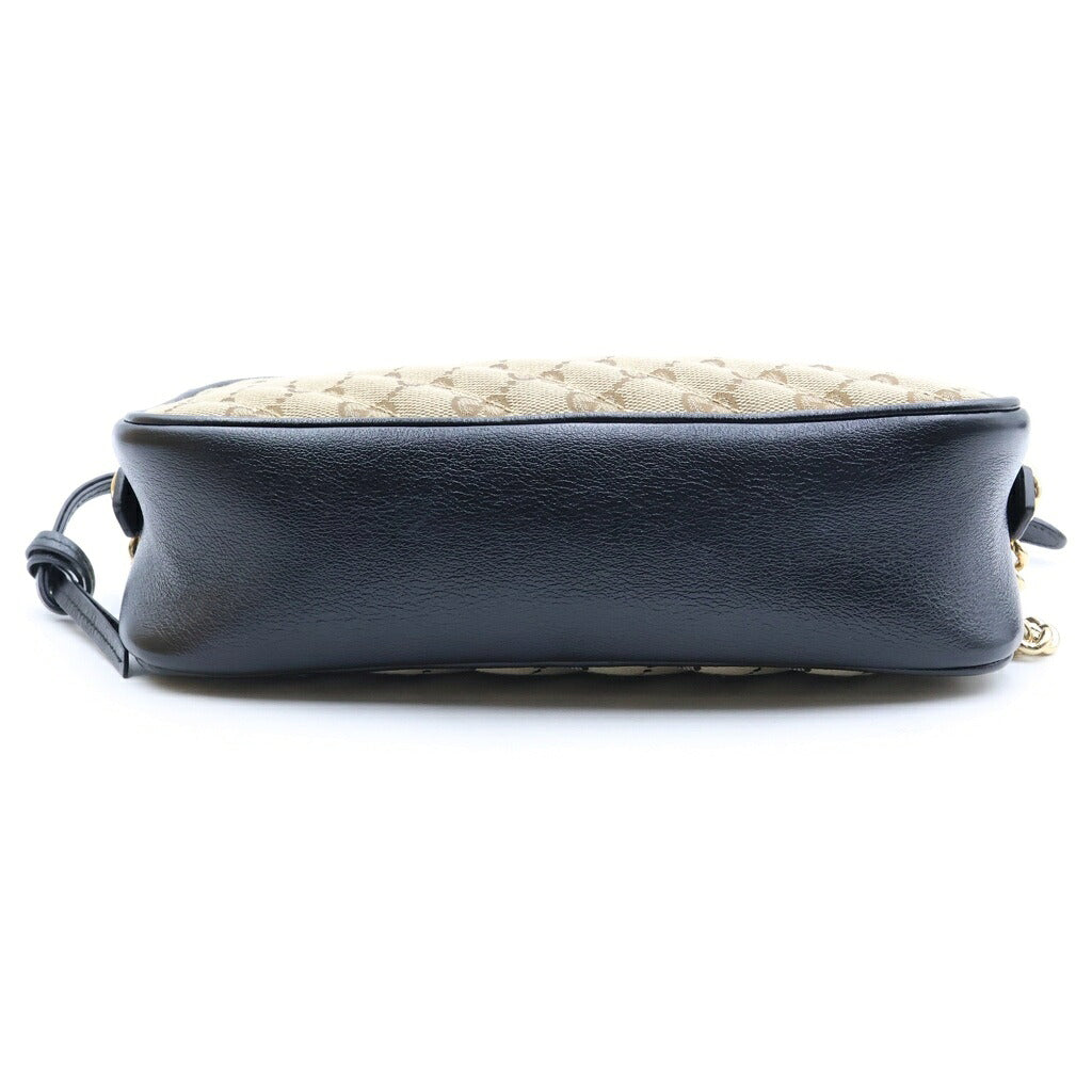 GUCCI(グッチ) GGマーモント ショルダーバッグ ベージュ×ブラック キャンバス×レザー 447632 ゴールド金具