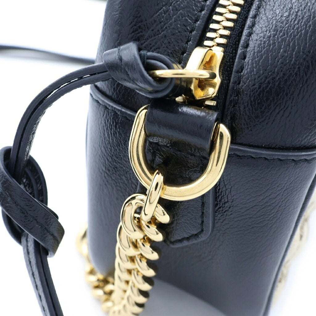 GUCCI(グッチ) GGマーモント ショルダーバッグ ベージュ×ブラック キャンバス×レザー 447632 ゴールド金具