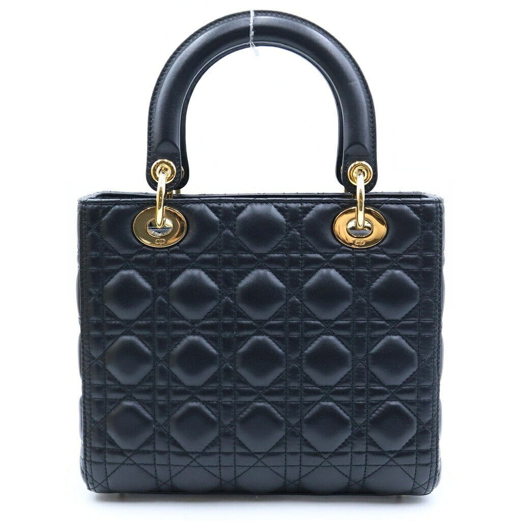 Christian Dior(クリスチャンディオール) レディーディオール ミディアム ハンドバッグ ショルダーバッグ 2way ゴールド金具 カナージュ ブラック