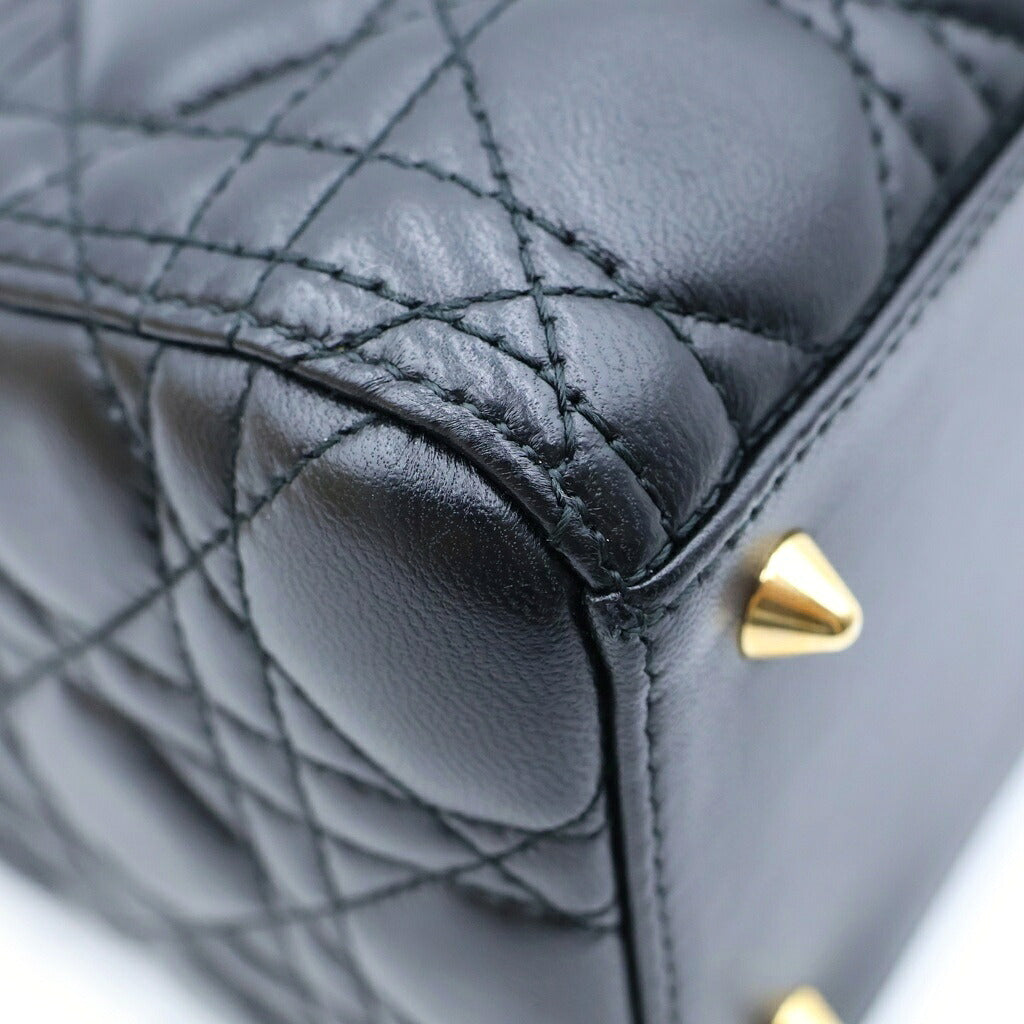 Christian Dior(クリスチャンディオール) レディーディオール ミディアム ハンドバッグ ショルダーバッグ 2way ゴールド金具 カナージュ ブラック