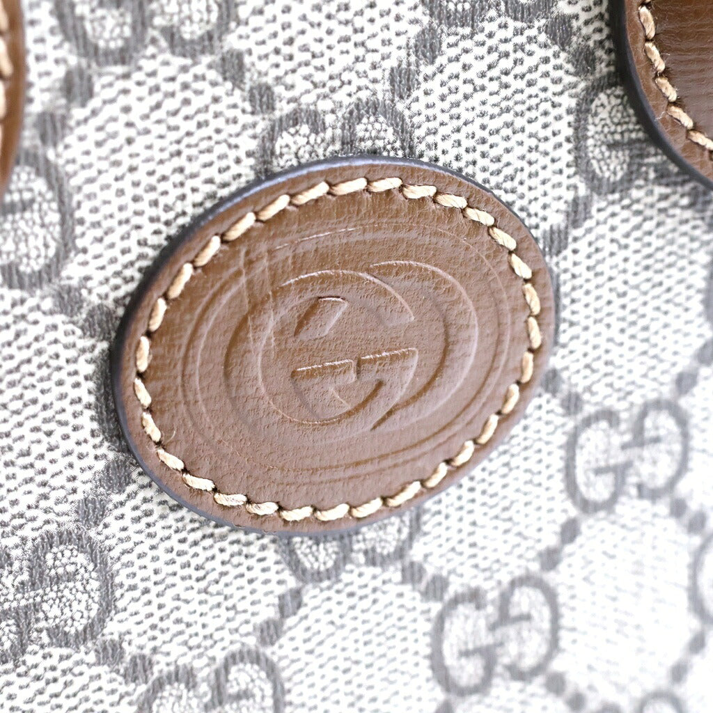 GUCCI(グッチ) インターロッキングG 2WAYハンドバッグ ショルダーバッグ ブラウン×ベージュ レザー×PVC 671623 ゴールド金具