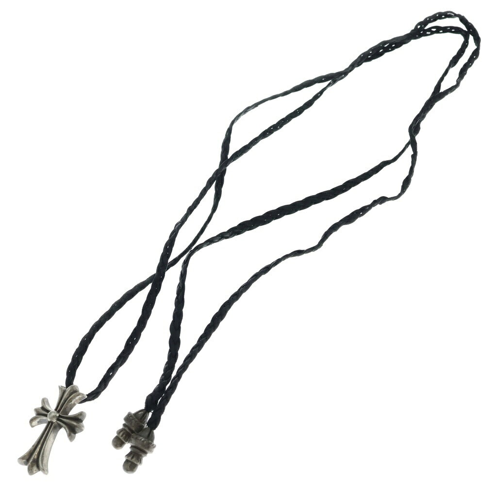 CHROME HEARTS(クロムハーツ) CH CRS SML CL スモールCHクロス クリンプト レザーブレイド ネックレス SV925 シルバー/ブラック BCA217